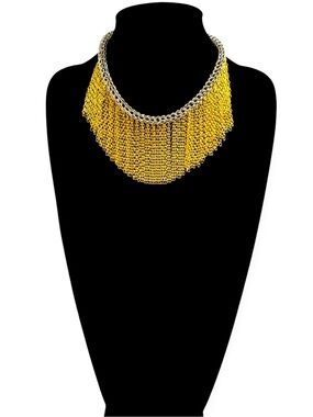 Lena Bernard Mixed Metal Gold Fringe Designer Bib Collar Statement Necklace NWT